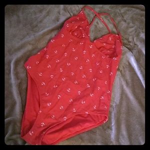 Red and white 1 pc swim suit